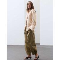 Autograph Flax Linen Rich Striped Shirt with Silk Ivory Mix