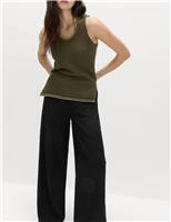 M&S Crinkle Elasticated Waist Wide Leg Trousers Black