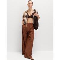 M&S Crinkle Elasticated Waist Wide Leg Trousers Chestnut