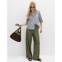 M&S Crinkle Elasticated Waist Wide Leg Trousers Khaki