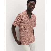 M&S Easy Iron Linen Blend Geometric Short Sleeve Shirt Paprika
