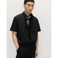 M&S Regular Fit Linen Rich Short Sleeve Shirt Black