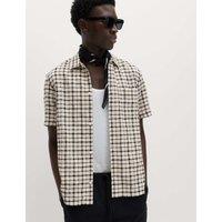 M&S Linen Rich Check Short Sleeve Shirt Ecru Mix