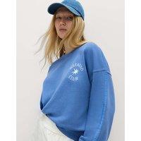 M&S Pure Cotton Slogan Side Striped Sweatshirt Blue Mix
