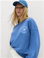 M&S Pure Cotton Slogan Side Striped Sweatshirt Blue Mix
