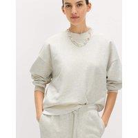 M&S Pure Cotton Slogan Side Striped Sweatshirt Grey Mix