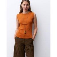 Autograph Crew Neck Fitted Knitted Vest Burnt Orange