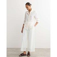 JAEGER Cotton Blend Lace Straight Leg Trousers Ivory