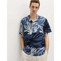 M&S Linen Blend Hawaiian Short Sleeve Shirt Navy Mix