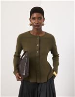 Autograph Textured Peplum Cardigan Khaki