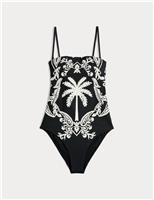 M&S Tummy Control Printed Bandeau Swimsuit Black Mix