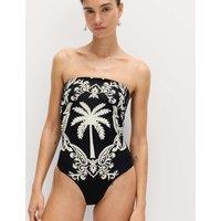 M&S Tummy Control Printed Bandeau Swimsuit Black Mix