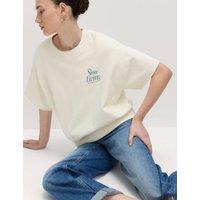 M&S Pure Cotton Garment Dye Sweatshirt Ivory Mix