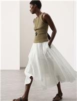 Autograph Pure Ramie Godet Midi Skirt Soft White
