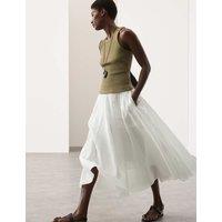 Autograph Pure Ramie Godet Midi Skirt Soft White