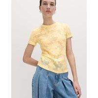 M&S Cotton Blend Floral Lace Top Yellow