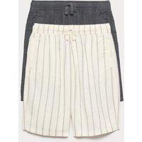 M&S 2 Pack Linen Rich Striped & Plain Shorts (6-16 Yrs) Black Mix