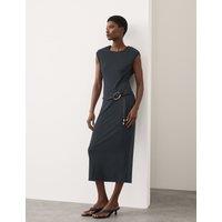 Autograph Ribbed Jersey Shoulder Pad Midaxi Dress Black