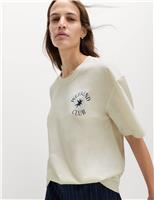 M&S Cotton Rich Graphic Oversized T-Shirt White Mix