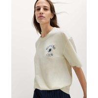 M&S Cotton Rich Graphic Oversized T-Shirt White Mix