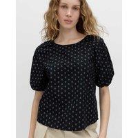 M&S Pure Cotton Printed Puff Sleeve Blouse Black Mix