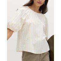 M&S Pure Cotton Printed Puff Sleeve Blouse Yellow Mix