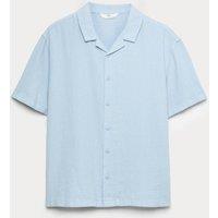 M&S Linen Rich Plain Shirt (6-16 Yrs) Blue