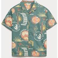 M&S Pure Cotton Bali Print Shirt (6-16 Yrs) Green Mix