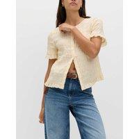M&S Collarless Shirred Button Through Top Soft Yellow