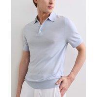 JAEGER Merino Wool with Silk Knitted Polo Shirt Light Blue