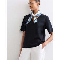 JAEGER Pure Cotton V-Neck Boxy Top Navy