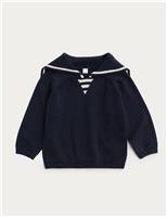 Pure Cotton Sailor Collar Knitted Jumper (0-3 Yrs)