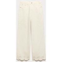 M&S High Waisted Broderie Wide Leg Cropped Jeans Soft White