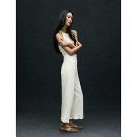 M&S High Waisted Broderie Wide Leg Cropped Jeans Soft White