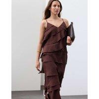 Autograph Textured V-Neck Ruffle Maxi Cami Dress Dark Brown
