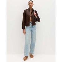 M&S Relaxed High Waisted Gem Embellished Straight Leg Jeans Light Indigo