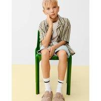 M&S Cotton Rich Textured Striped Shirt (6-16 Yrs) Khaki Mix