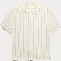 M&S Linen Rich Striped Shirt (6-16 Yrs) Ecru Mix