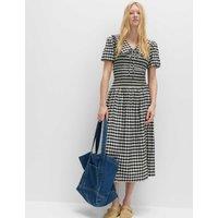 M&S Cotton Blend Gingham Dropped Waist Midi Dress Black Mix
