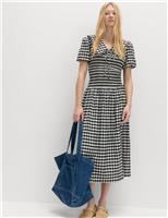 Cotton Blend Gingham Dropped Waist Midi Dress