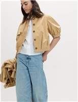 M&S Pure Cotton Balloon Sleeve Jacket Light Caramel