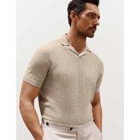JAEGER Merino Wool with Silk Knitted Polo Shirt Beige