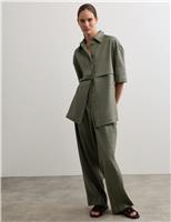 JAEGER Linen Blend Relaxed Utility Shirt with Wool Dark Green