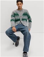 Hazy Knit Striped V-Neck Cardigan