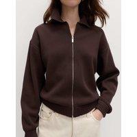 M&S Zip Up Knitted Collared Bomber Cardigan Brown