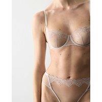 Autograph Seoul Embroidery Mesh High Leg Knickers Light Buff