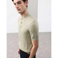 Autograph Pure Extra Fine Merino Wool Knitted Polo Shirt Light Olive