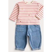M&S 2 Piece Cotton Rich Striped Outfit (0-3 Yrs) Red Mix