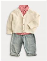 3 Piece Cardigan, Check Shirt & Jeans Outfit (0 Months-3 Years)