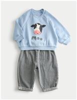 2pc Cotton Rich Cow Top & Bottom Outfit